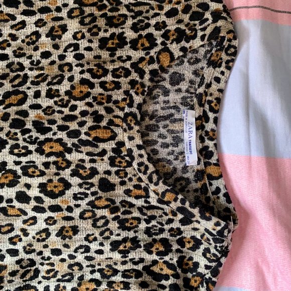 Zara Women Tan/black Tired Long Sleeves Pullover Knit Leopard Print Dress - Picture 5 of 5